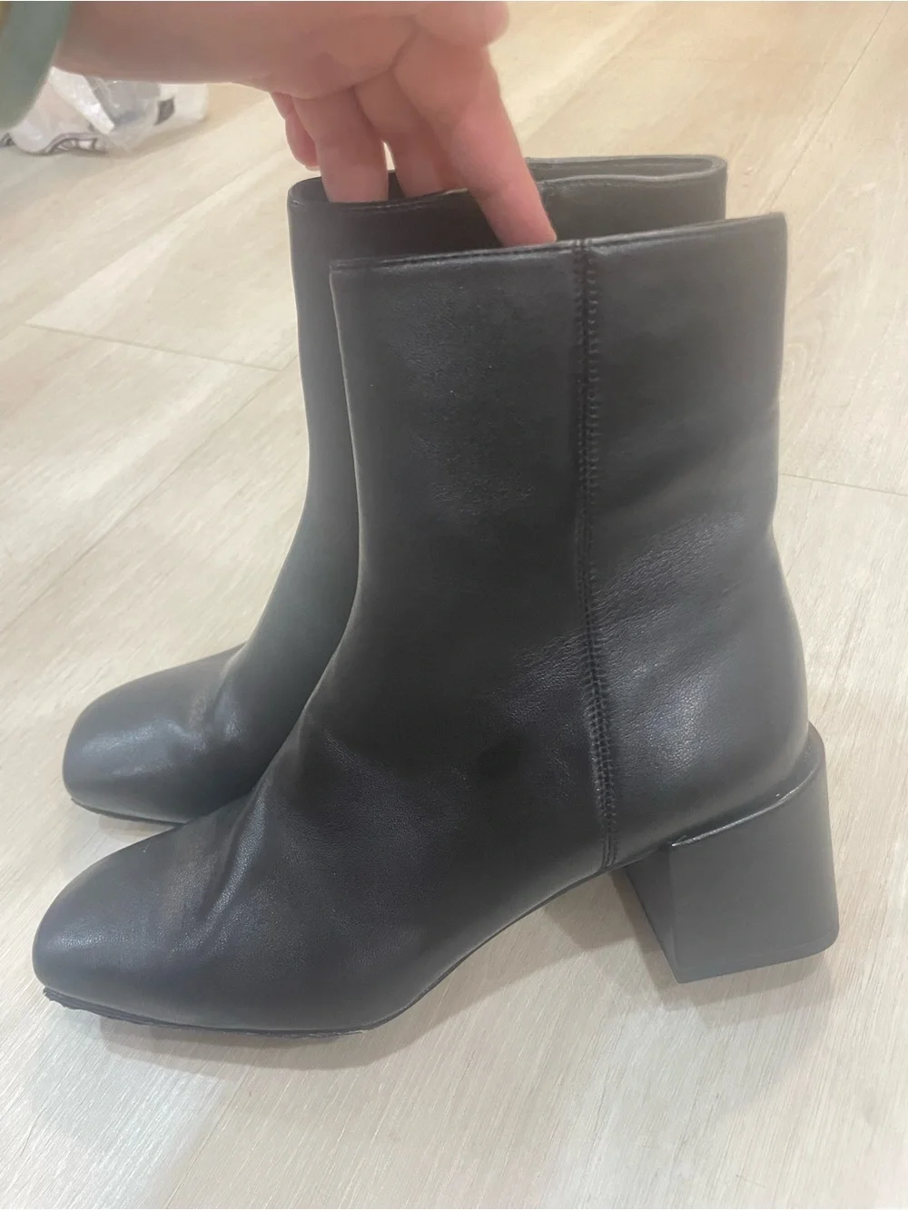 Vince Black Leather Square-Toe Ankle Boots